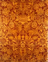 Conception de papier peint or et rouge tournesol, 1879